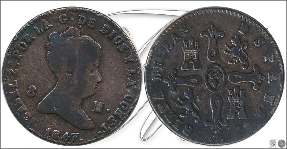 España - 1847 - Isabel II - Nº 00190 - Regular conservación - RC / VG - 8 Maravedis 1847 Segovia Cu