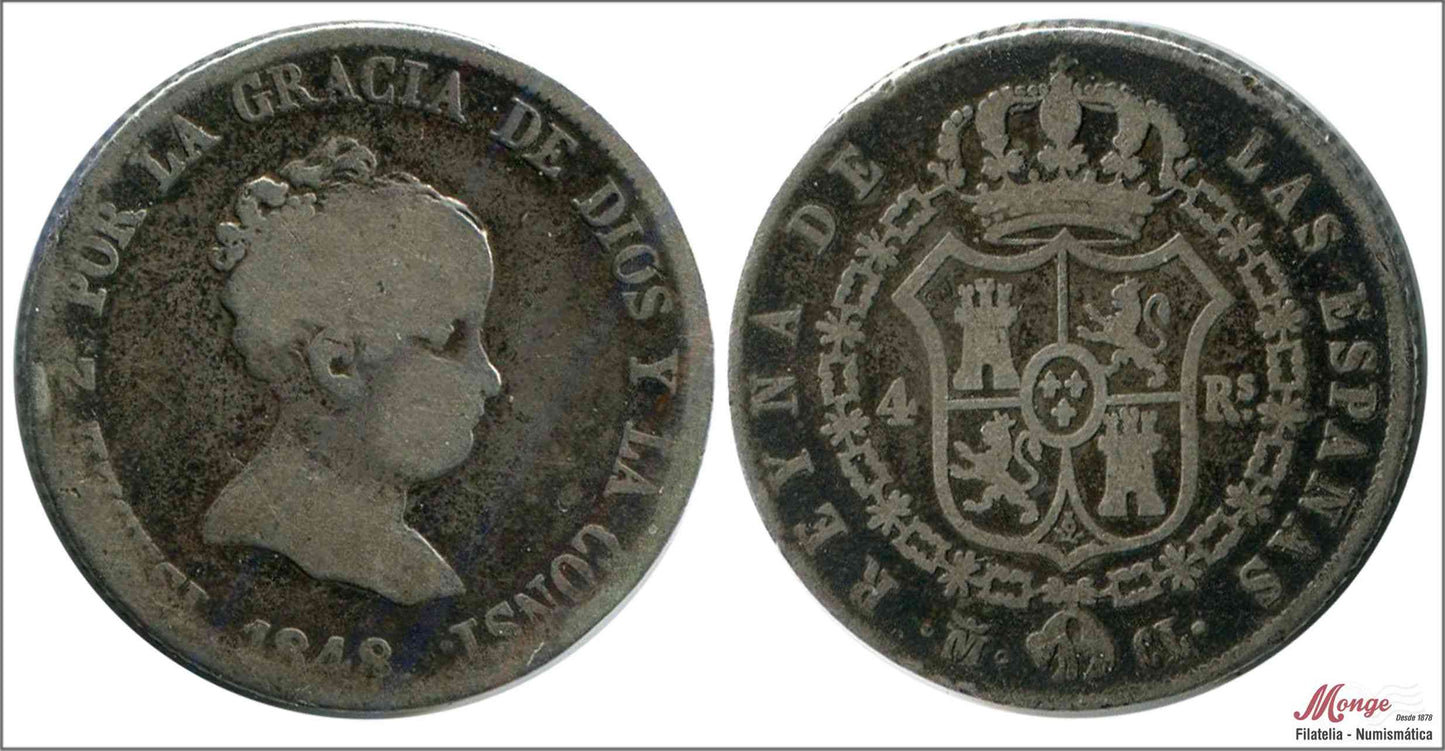 España - 1848 - Isabel II - Nº 00375 - BC- / BC - 4 Reales 1848 CL Madrid Ag