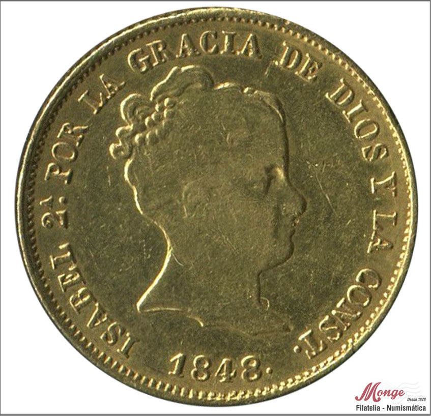 España - 1848 - Isabel II - Nº 00598 - MBC+ / EBC - 80 Reales 1848 PS Barcelona 6,80 gr oro