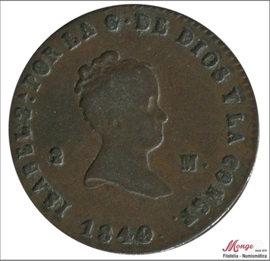 España - 1849 - Isabel II - Nº 00039 - MBC / VF - 2 Maravedis 1849 Jubia Cu