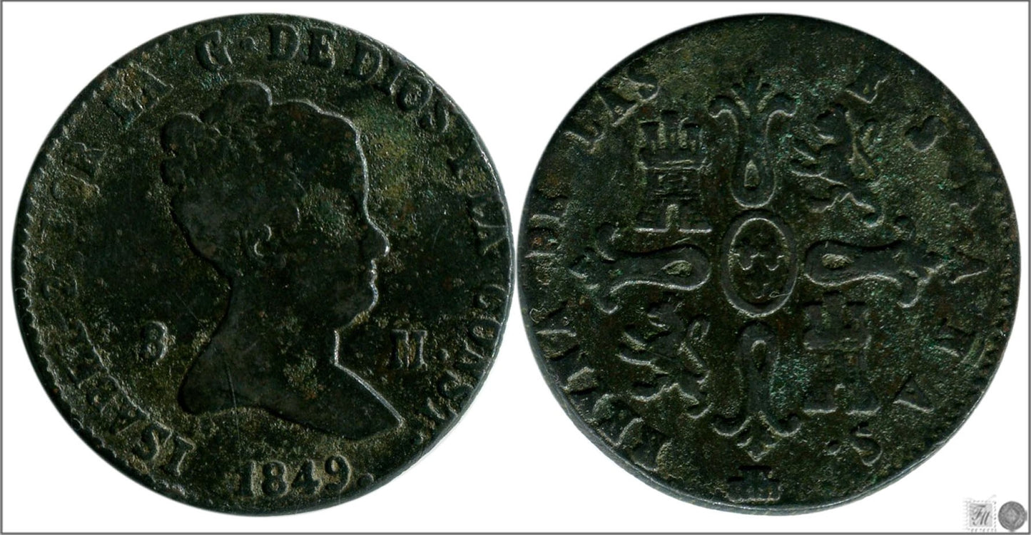 España - 1849 - Isabel II - Nº 00192 - Buena conservación mas - BC+ / F+ - 8 Maravedis 1849 Segovia Cu