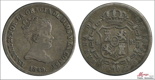 España - 1849 - Isabel II - Nº 00243 - MBC / VF - 1 Real 1849 CL Madrid Ag