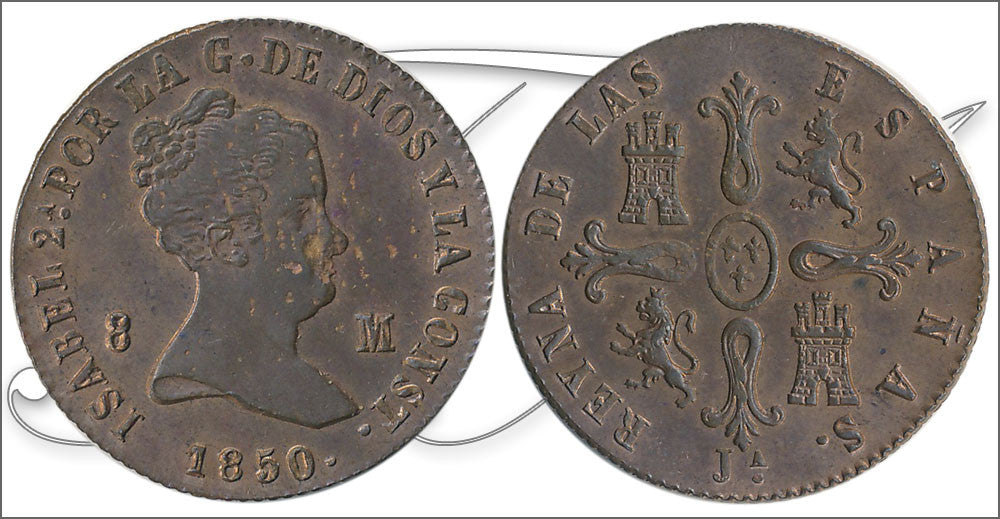 España - 1850 - Isabel II - Nº 00174 - S/C-/aUNC - 8 Maravedis 1850 Jubia Cu