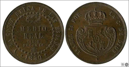 España - 1850 - Isabel II - Nº 00216 - EBC+ / XF+ - 1/2 Real (cinco décimas) 1850 Segovia Cu