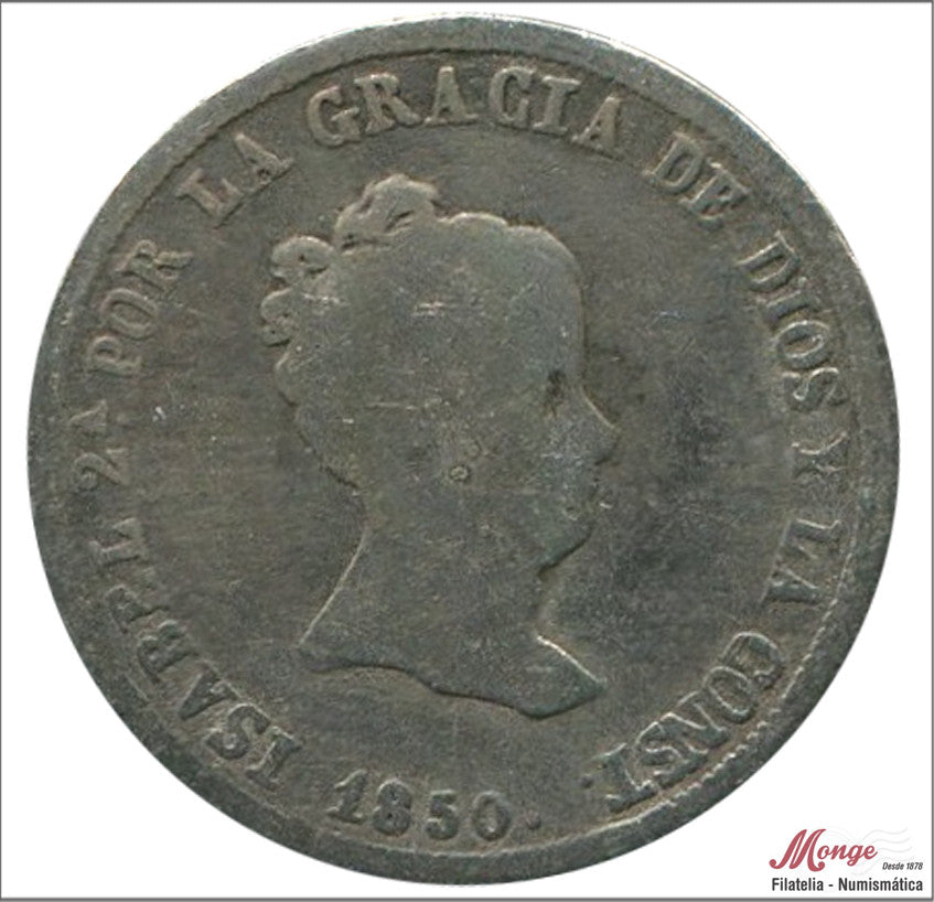 España - 1850 - Isabel II - Nº 00306 - BC- / F- - 2 Reales 1850 RD Sevilla Ag