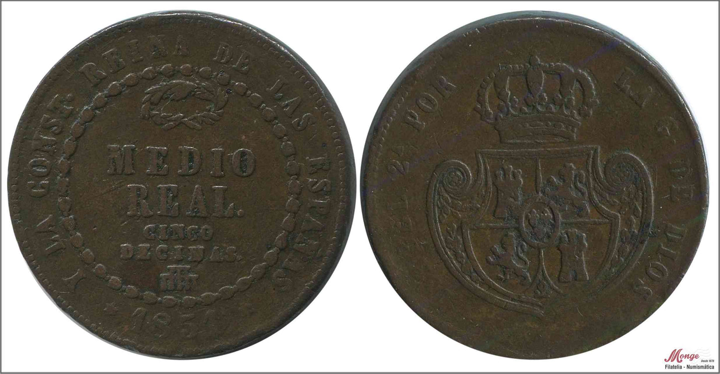 España - 1851 - Isabel II - Nº 00217 - MBC - / VF- - 1/2 Real (cinco décimas) 1851 Segovia Cu