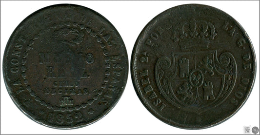 España - 1852 - Isabel II - Nº 00218 - Buena conservación - BC / F - 1/2 Real (cinco décimas) 1852 Segovia Cu