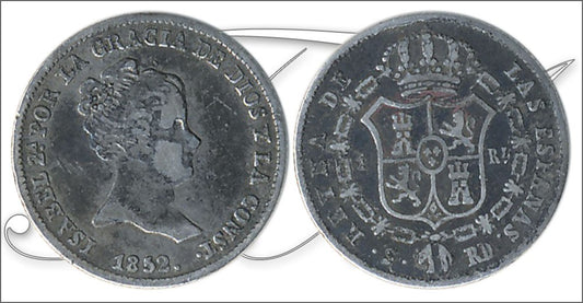 España - 1852 - Isabel II - Nº 00251 - Muy Buena conservación menos - MBC - / VF- - 1 Real 1852 Sevilla RD Ag