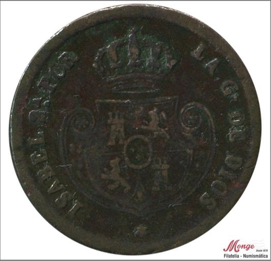 España - 1853 - Isabel II - Nº 00058 - BC- / F- - 1 Decima de Real 1853 Segovia Cu