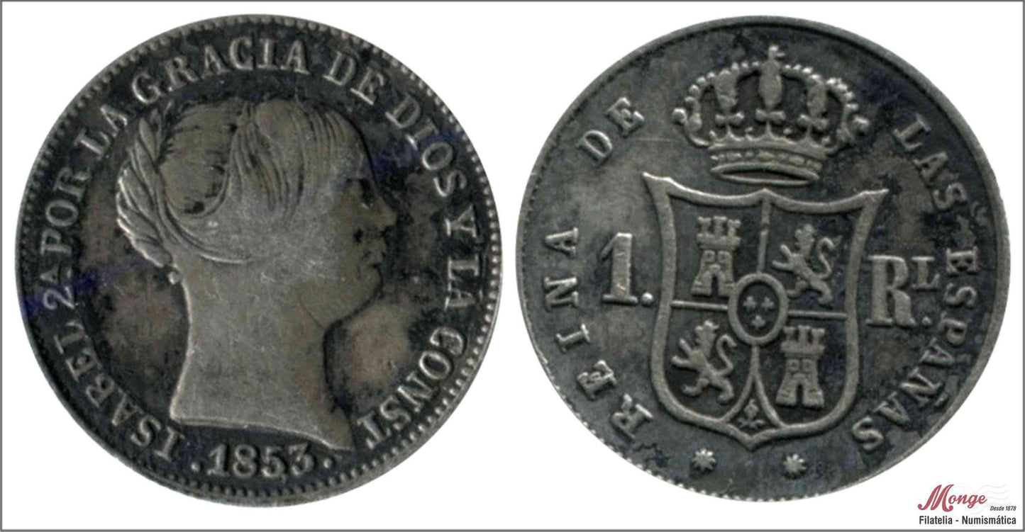 España - 1853 - Isabel II - Nº 00253 - MBC+ / VF+ - 1 Real 1853 Barcelona Ag