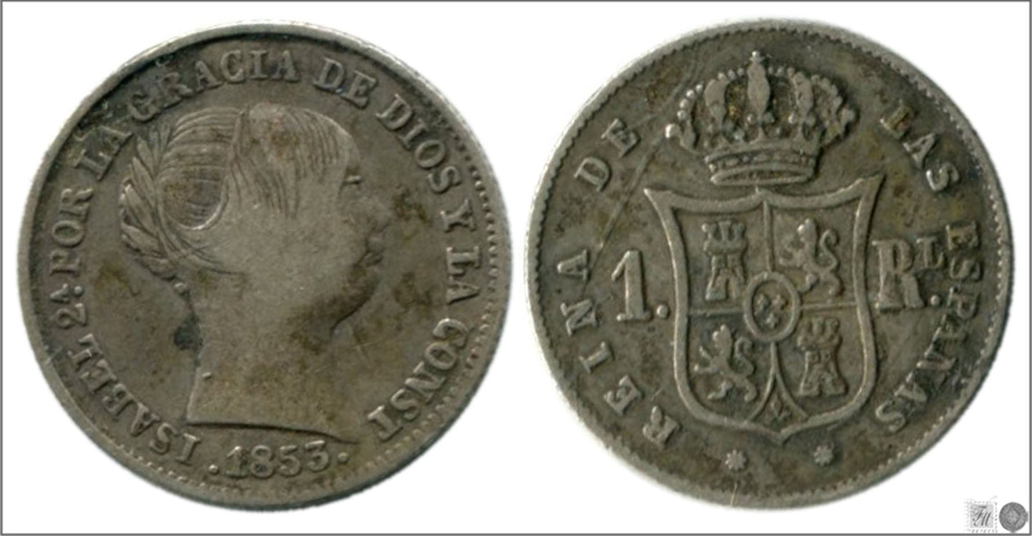 España - 1853 - Isabel II - Nº 00253 - Muy Buena conservación - MBC / VF - 1 Real 1853 Barcelona Ag.