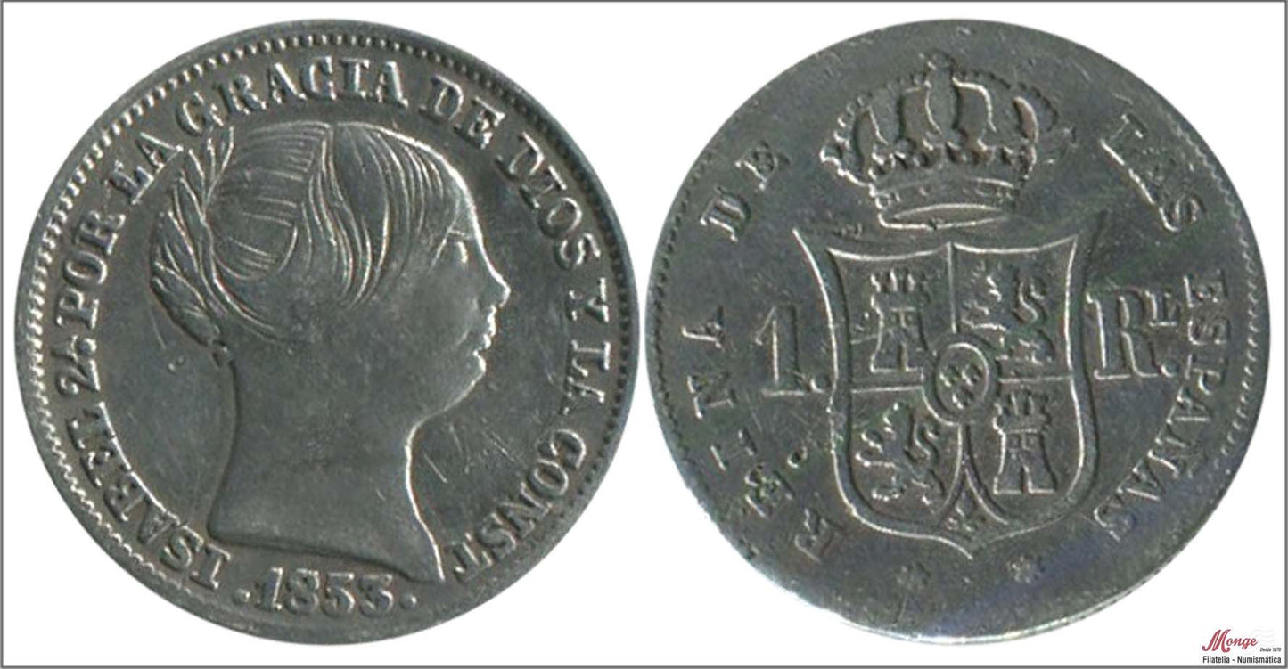 España - 1853 - Isabel II - Nº 00257 - MBC+ / MBC - 1 Real 1853 Madrid Ag