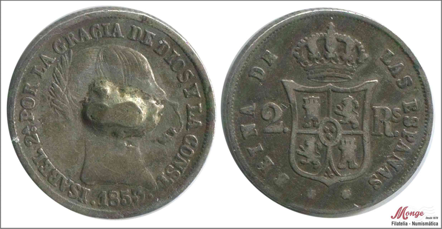 España - 1853 - Isabel II - Nº 00313 - MBC / VF - 2 Reales 1853 Madrid Ag / Soldadura