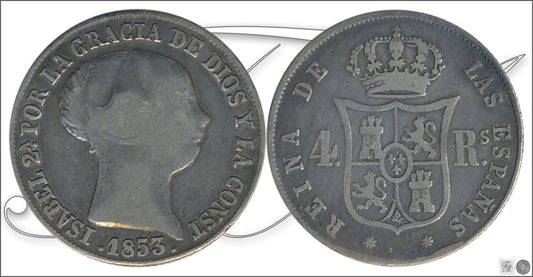 España - 1853 - Isabel II - Nº 00398 - BC / MBC- - 4 Reales 1853 Sevilla Ag