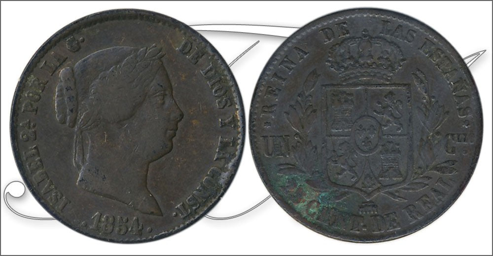 España - 1854 - Isabel II - Nº 00118 - Muy Buena conservación menos - MBC - / VF- - 25 Centimos de Real 1854 Segovia Cu