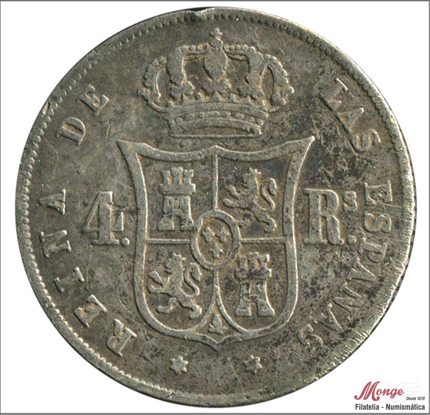 España - 1854 - Isabel II - Nº 00395 - BC / BC+ - 4 Reales 1854 Madrid Ag