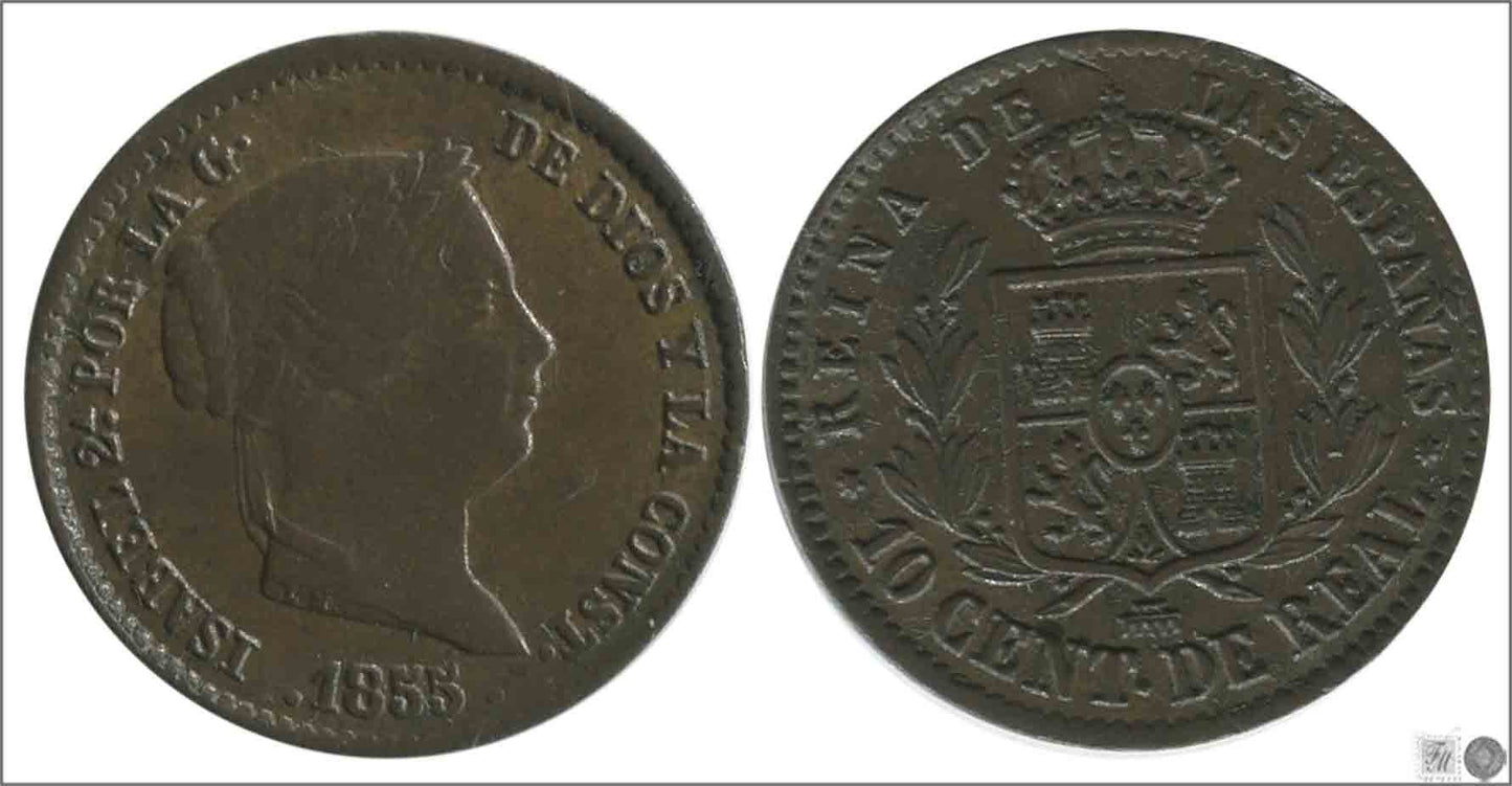 España - 1855 - Isabel II - Nº 00060 - Excelente conservacion menos - EBC- / XF- - 10 Centimos de Real 1855 Segovia Cu