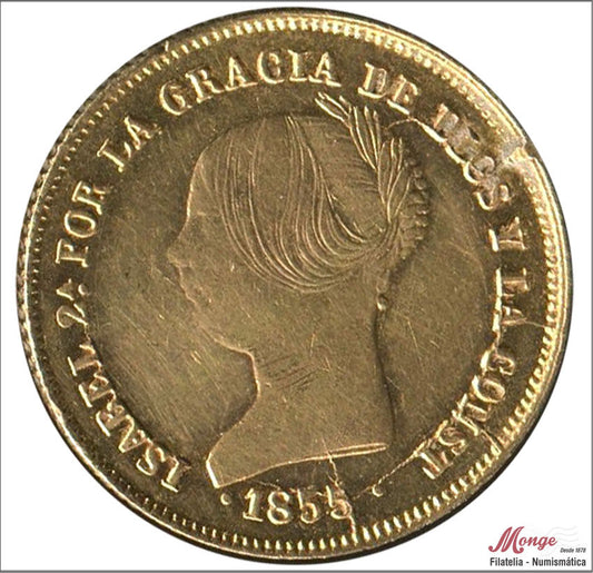 España - 1855 - Isabel II - Nº 00641 - MBC / VF - 100 Reales 1855 Barcelona 8,40 gr. oro