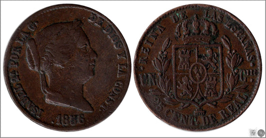 España - 1856 - Isabel II - Nº 00120 - Muy Buena conservación menos - MBC - / VF- - 25 Centimos de Real 1856 Segovia Cu