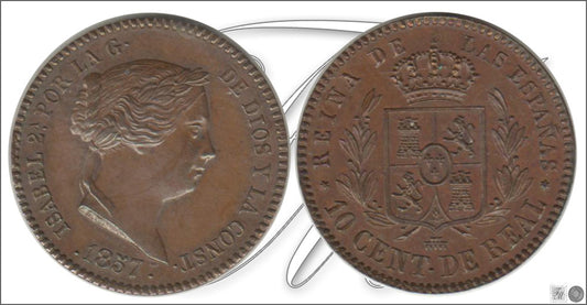 España - 1857 - Isabel II - Nº 00062 - EBC / EBC+ - 10 Centimos de Real 1857 Segovia Cu