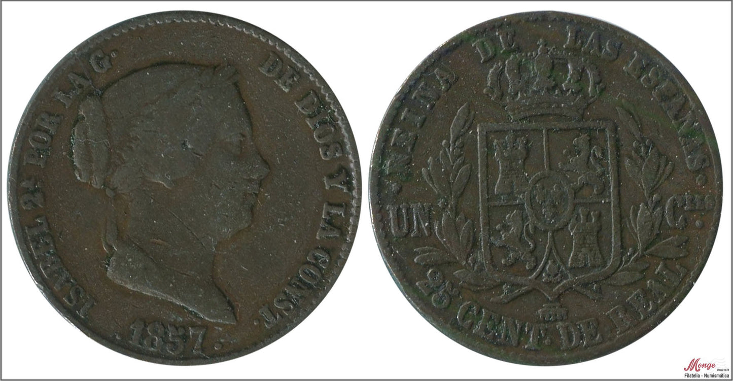 España - 1857 - Isabel II - Nº 00121 - MBC / VF - 25 Centimos de Real 1857 Segovia Cu