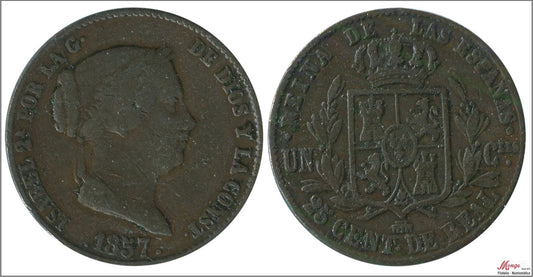 España - 1857 - Isabel II - Nº 00121 - MBC / VF - 25 Centimos de Real 1857 Segovia Cu