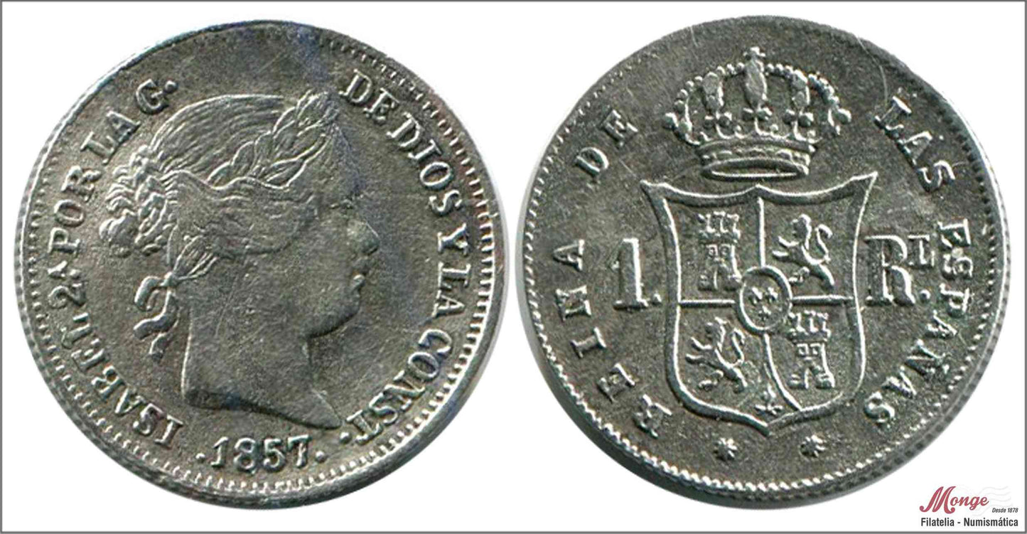 España - 1857 - Isabel II - Nº 00262 - MBC- / MBC - 1 Real 1857 Barcelona Ag