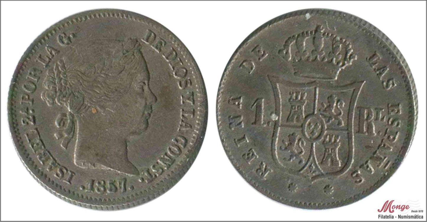 España - 1857 - Isabel II - Nº 00262 - MBC+ / VF+ - 1 Real 1857 Barcelona Ag