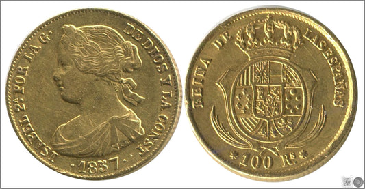 España - 1857 - Isabel II - Nº 00675 - MBC / VF - 100 Reales 1857 Sevilla / 8,40 gr. oro