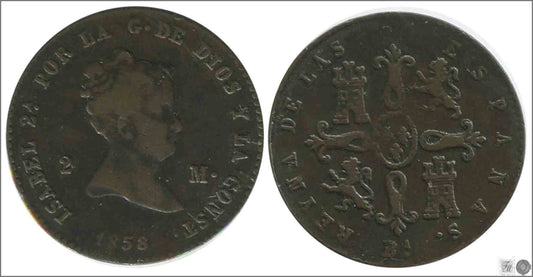 España - 1858 - Isabel II - Nº 00031 - Muy Buena conservación mas - MBC+ / VF+ - 2 Maravedis 1858 Barcelona Cu