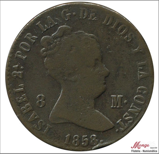 España - 1858 - Isabel II - Nº 00158 - BC / F - 8 Maravedis 1858 Barcelona Cu