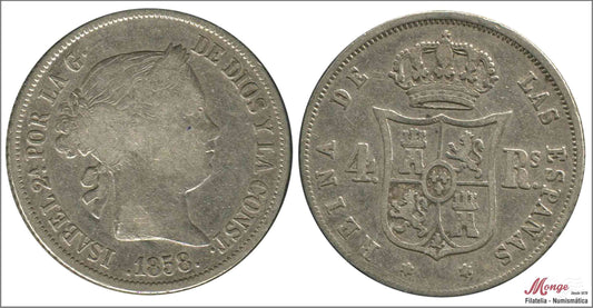 España - 1858 - Isabel II - Nº 00409 - MBC - / VF- - 4 Reales 1858 Madrid Ag