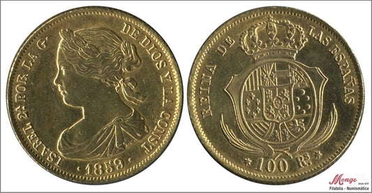 España - 1858 - Isabel II - Nº 00659 - MBC / VF - 100 Reales 1859 Madrid 8,40 gr. Oro