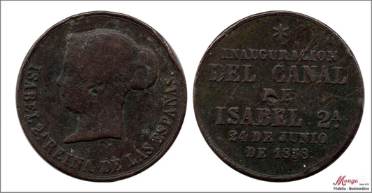 España - 1858 - Medalla - Nº RAH0624 - MBC - / VF- - Inauguracion Canal Isabel II/ 24 de junio del 1858/ cobre