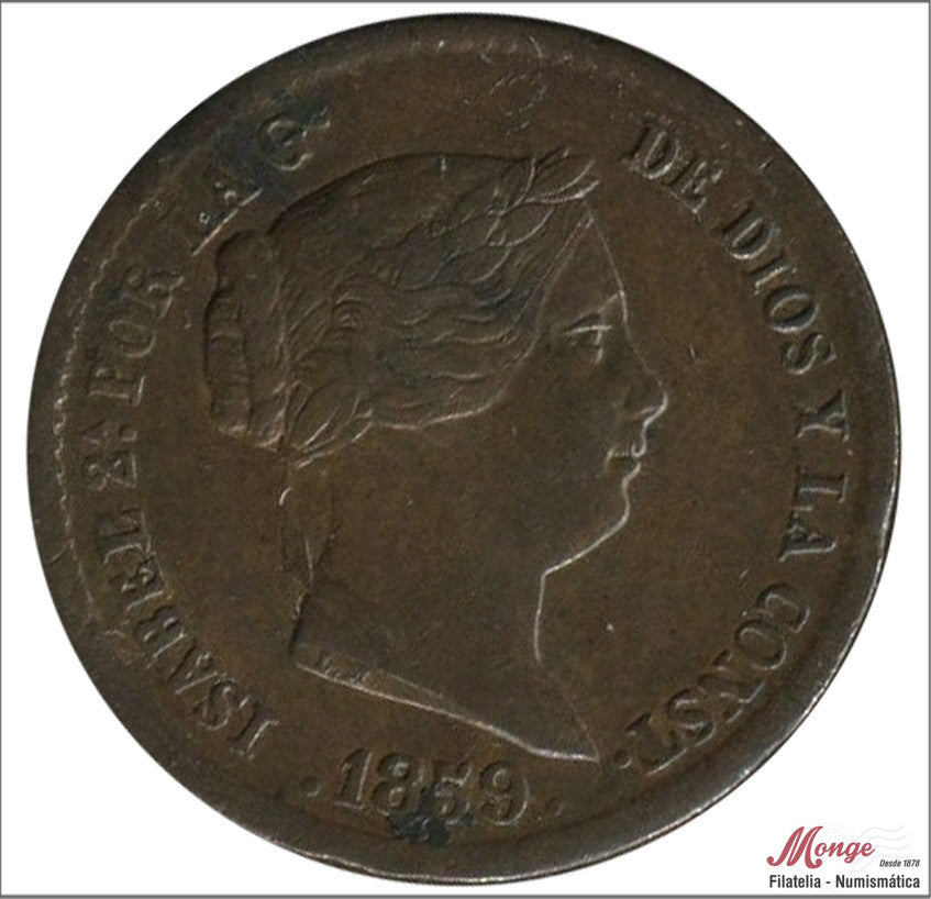 España - 1859 - Isabel II - Nº 00064 - MBC / VF - 10 Centimos de Real 1859 Segovia Cu