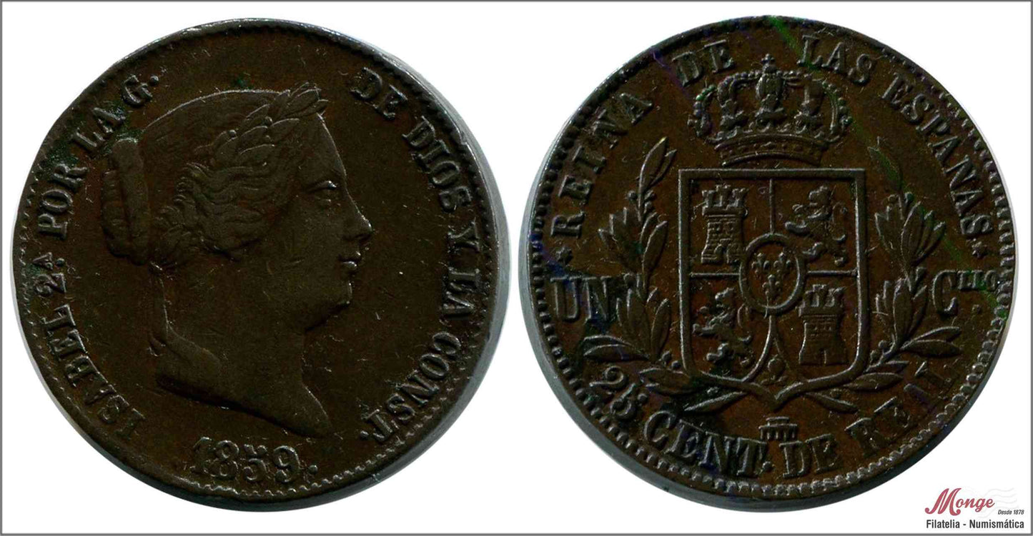 España - 1859 - Isabel II - Nº 00123 - MBC / EBC- - 25 Centimos de Real 1859 Segovia Cu