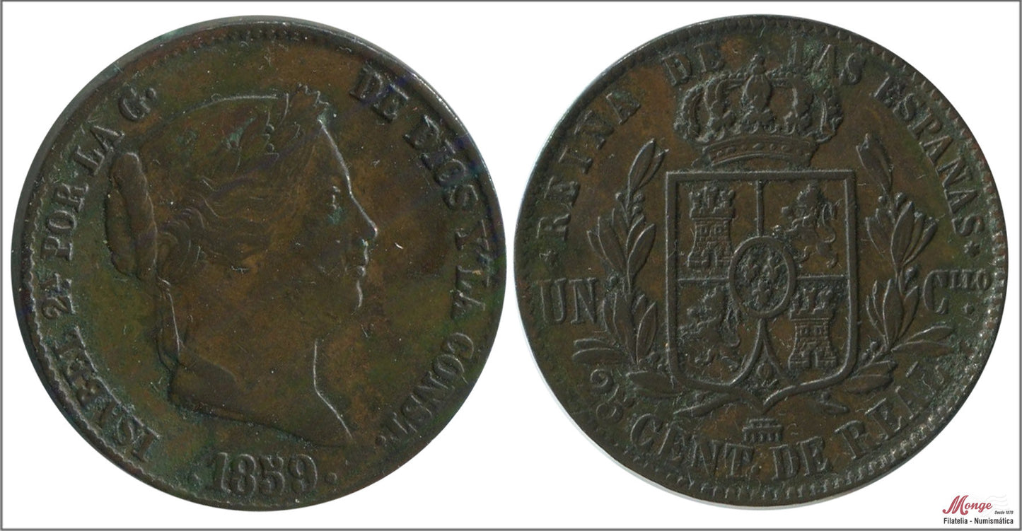 España - 1859 - Isabel II - Nº 00123 - MBC+ / VF+ - 25 Centimos de Real 1859 Segovia Cu