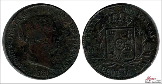 España - 1859 - Isabel II - Nº 00123 - RC / VG - 25 Centimos de Real 1859 Segovia Cu