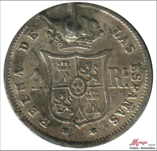 España - 1859 - Isabel II - Nº 00270 - BC / F - 1 Real 1859 Madrid - plata - soldadura