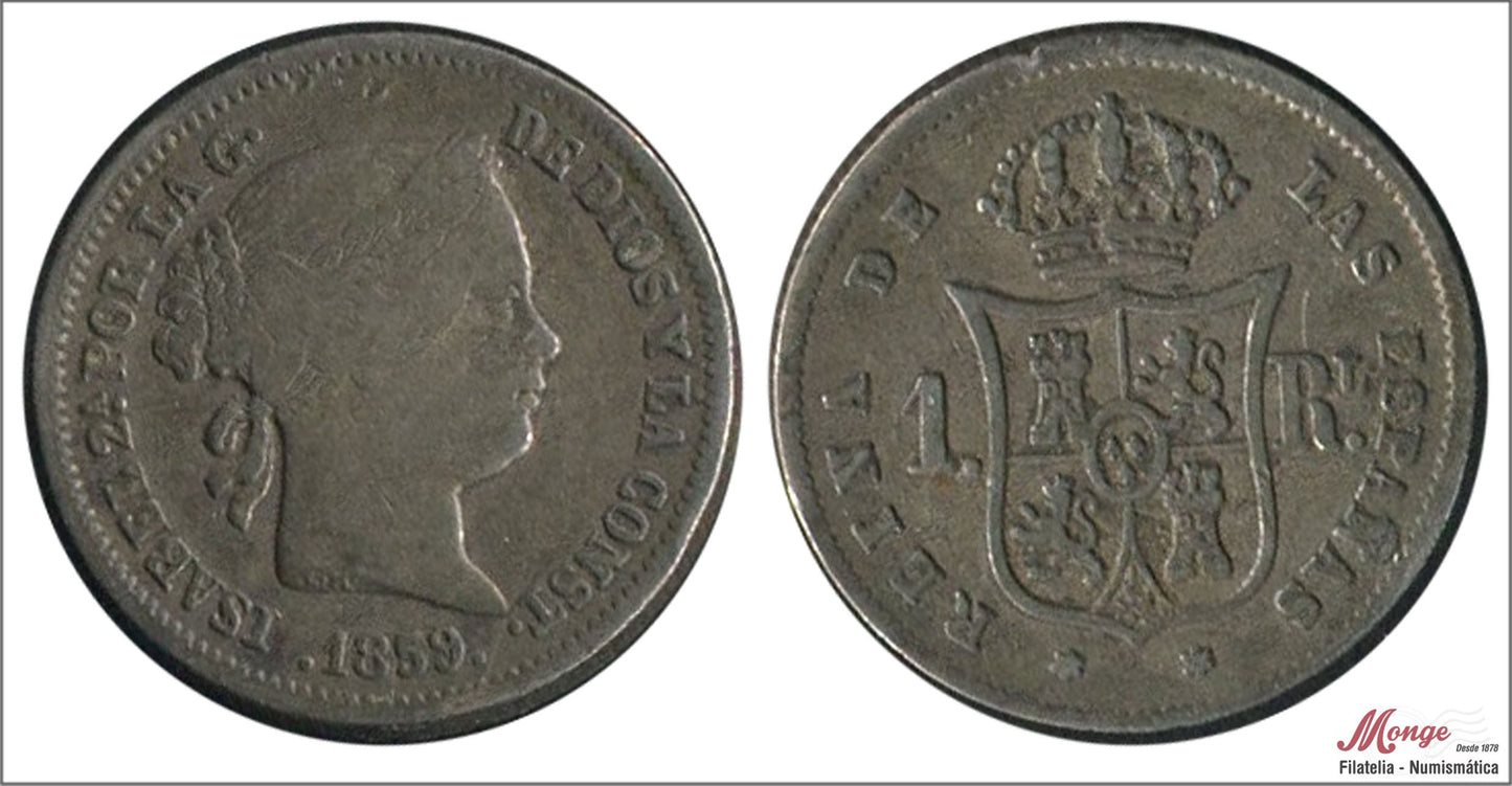 España - 1859 - Isabel II - Nº 00270 - MBC- / MBC - 1 Real 1859 Madrid Ag