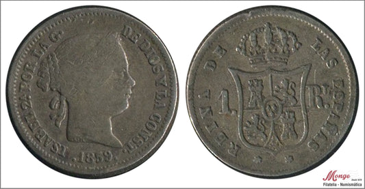 España - 1859 - Isabel II - Nº 00270 - MBC- / MBC - 1 Real 1859 Madrid Ag