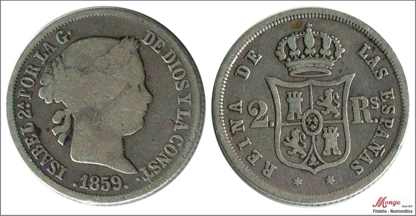 España - 1859 - Isabel II - Nº 00325 - BC / MBC- - 2 Reales 1859 Madrid Ag