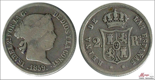 España - 1859 - Isabel II - Nº 00325 - BC / MBC- - 2 Reales 1859 Madrid Ag