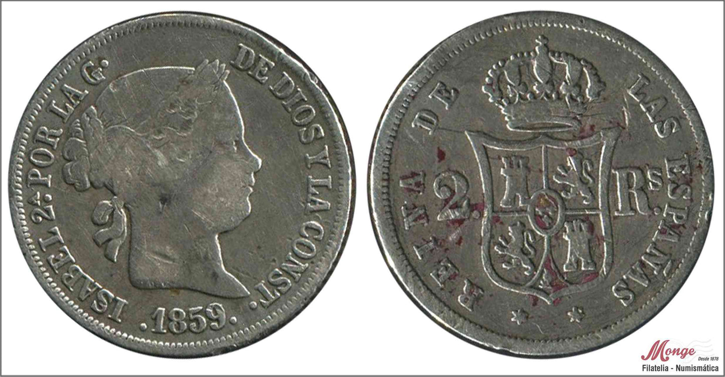 España - 1859 - Isabel II - Nº 00325 - MBC - / VF- - 2 Reales 1859 Madrid Ag