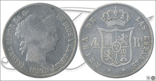 España - 1859 - Isabel II - Nº 00402 - BC / F - 4 Reales 1859 Barcelona Ag