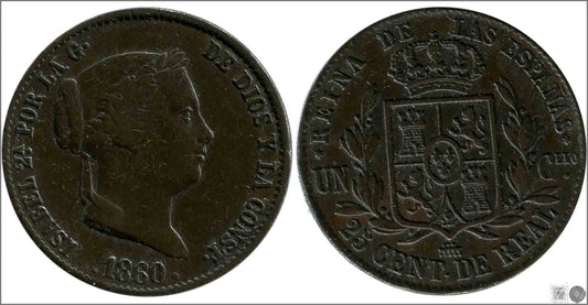 España - 1860 - Isabel II - Nº 00124 - Cara y Cruz - MBC / MBC+ - 25 Centimos de Real 1860 Segovia Cu