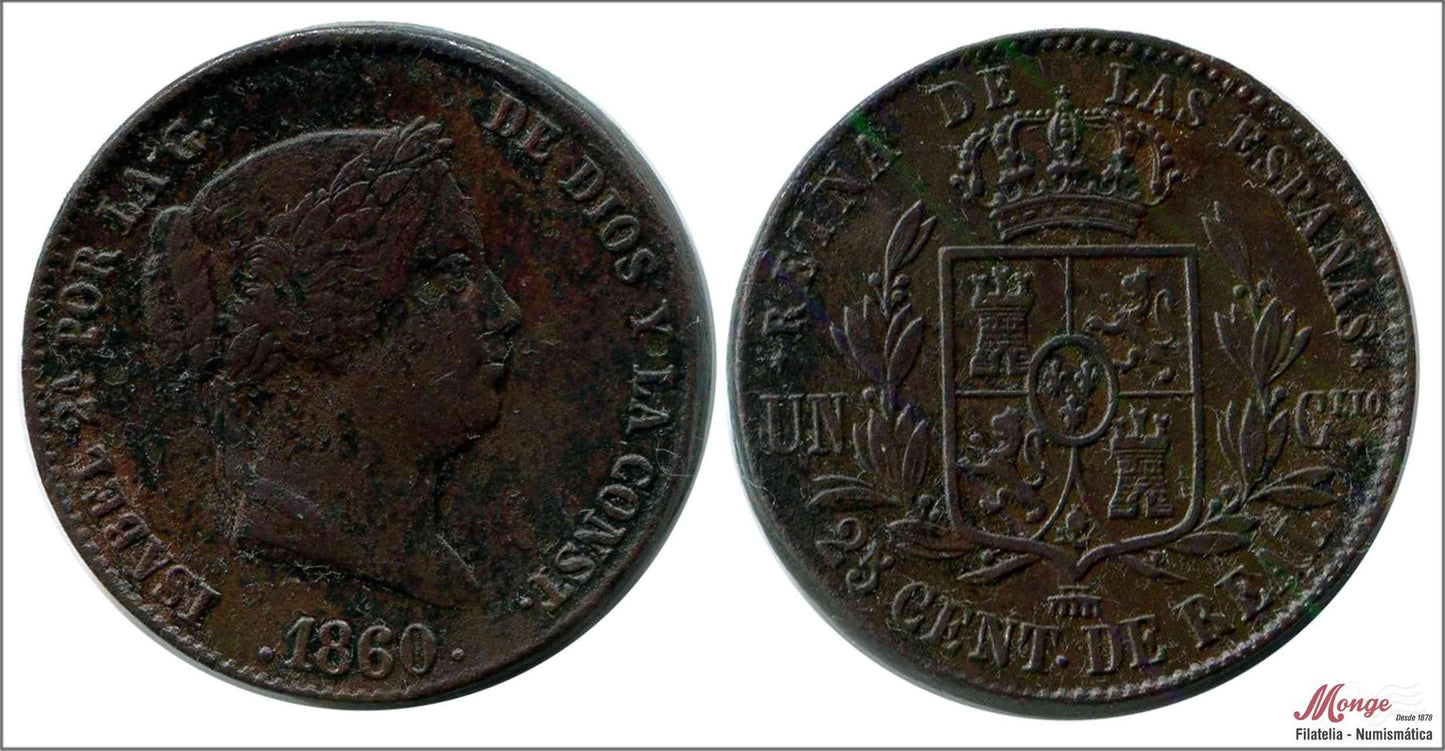 España - 1860 - Isabel II - Nº 00124 - MBC / EBC- - 25 Centimos de Real 1860 Segovia Cu