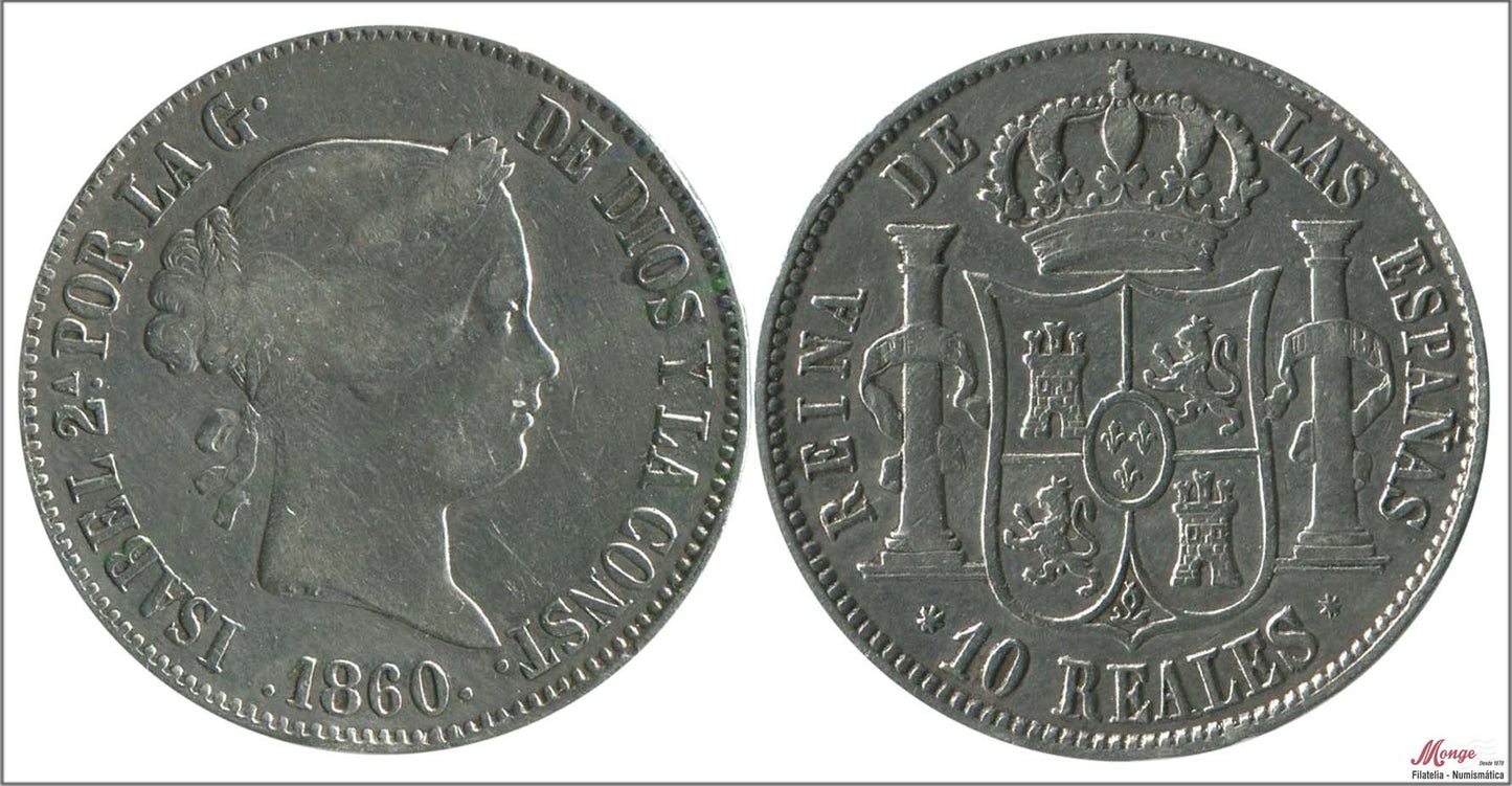 España - 1860 - Isabel II - Nº 00475 - MBC / VF - 10 Reales 1860 Sevilla Plata