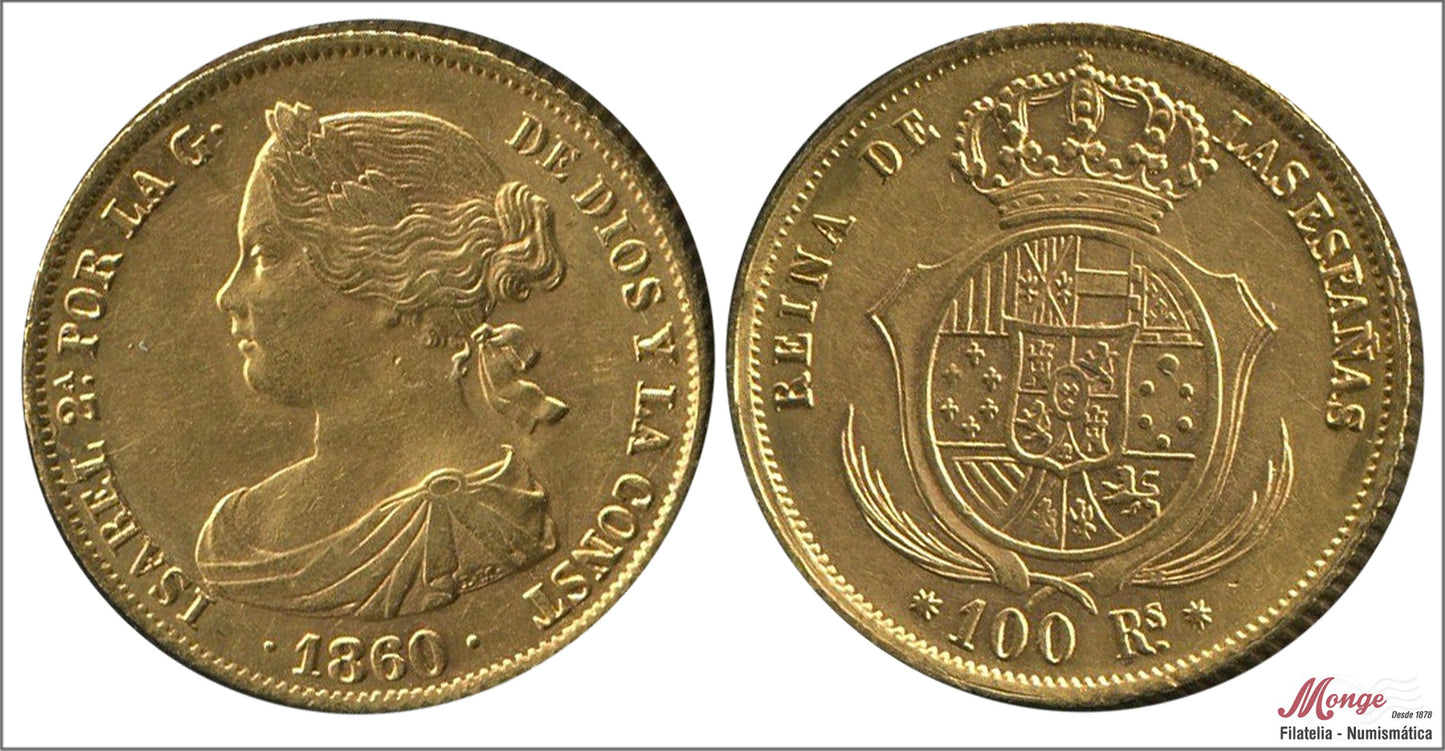 España - 1860 - Isabel II - Nº 00646 - EBC+ / XF+ - 100 Reales 1860 Barcelona 8,40 gr. oro