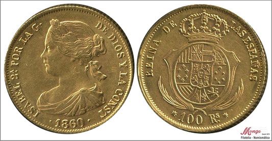 España - 1860 - Isabel II - Nº 00646 - EBC+ / XF+ - 100 Reales 1860 Barcelona 8,40 gr. oro